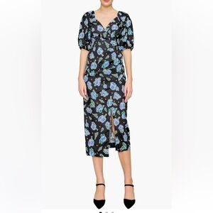 Melloday Puff Sleeve Poplin Faux Wrap Midi size S